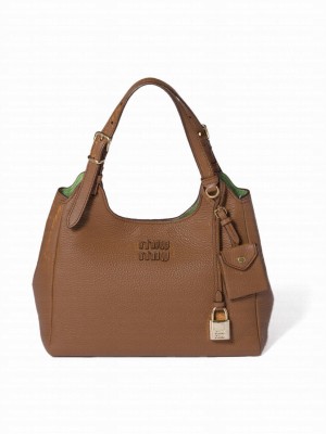 Miu Miu Leather Handbags 5BA304 Coffee