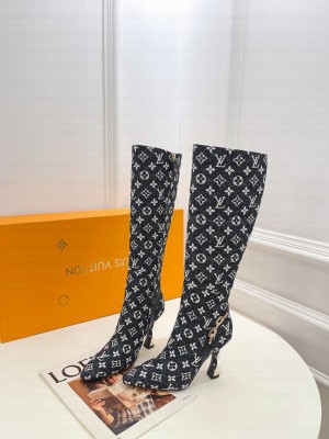 Louis Vuitton Sparkle Heel High Boots 9.5cm in Monogram Denim Black 2023