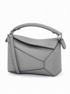 Loewe Mini Puzzle Bag In Soft Grained Calfskin Gray
