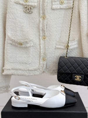 Chanel Lambskin cc Metal slingback Flats sandals White 2025