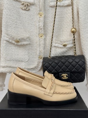Chanel Calfskin Loafer with Chain Beige 2024 