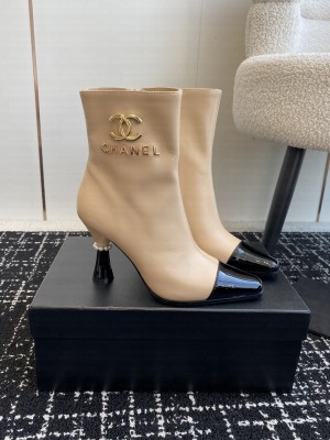 Chanel Calfskin with Charms Buckle Strap Ankle Boots Beige 2024