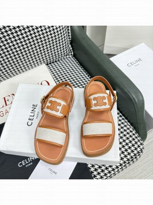 CLEA TRIOMPHE SANDAL IN CALFSKIN - VEGETAL TANNING & CANVASTAN/DARK BEIGE