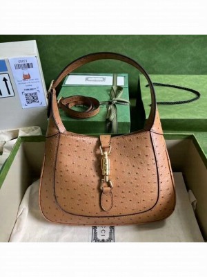 GUCCI JACKIE 1961 SMALL SHOULDER BAG Ostrich pattern 636709 brown