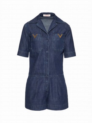 Valentino Women's Chambray Denim Jumpsuit Blue