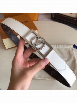 Louis Vuitton Reversible Leather and Monogram Canvas Belt 30mm with Square LV Buckle White 2019 Collection