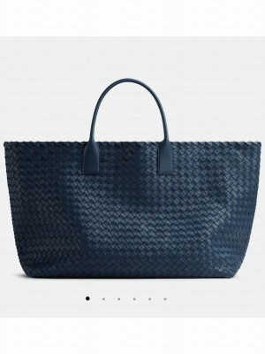 BOTTEGA VENETA Maxi Cabat Intreccio Leather Tote Bag 787115 Deep Blue