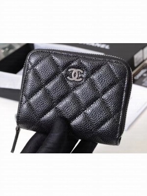 Chanel Classic Small Zipped Card Holder 60086 Grained Calfskin Black/Silver