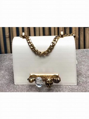 Alexander Mcqueen Small Jewelled Satchel Bag Smooth Calf Leather White