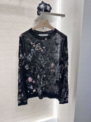 Christian Dior Embroidered Knitted Short Sleeves Black
