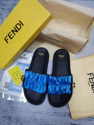 FENDI FEEL SATIN SLIDES BLUE 2022 COLLECTION