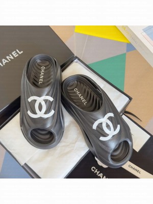 Chanel Unisex Slide Sandals Black