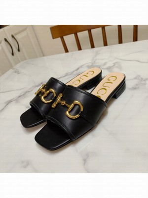 Gucci Leather ‎Slide Sandals with Horsebit Black 2021 Collection