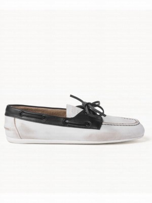Miumiu Women's Unlined Bleached Two-tone Leather Loafers Black