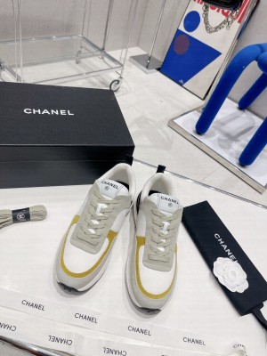 Chanel Fabric & Suede Sneakers Gray/Yellow