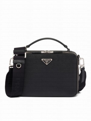 Prada Medium Prada Brique Saffiano Leather Bag 2VH069 Black
