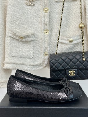 Chanel Sequins Classic Ballet Flats Black 2024