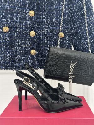 VALENTINO ROCKSTUD BOW SLINGBACK BLACK PATENT LEATHER PUMP 80MM