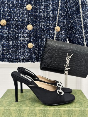 GUCCI Horsebit With Crystals Slide Sandals 9.5cm In Black