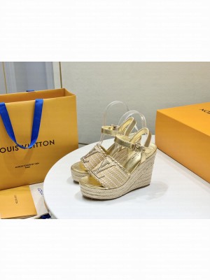 Louis Vuitton Starboard Wedge Sandal 10cm in LV Raffia and Leather 06