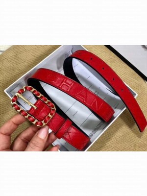 Chanel Width 2.5cm Chain Buckle Quilting Leather Belt Red