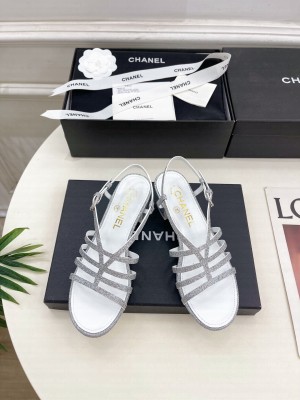 Chanel Block 5cm Heel Roman Sandals Sliver 2025