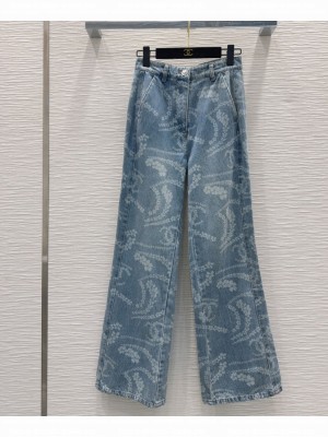 Chanel Women's Heavy Print Jeans Blue