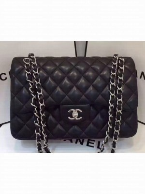 Chanel Lambskin Classic Flap 30cm Bag Black With Silver Hardware 2018