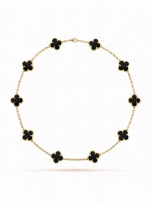 Van Cleef & Arpels Women's Vintage Alhambra Necklace, 10 Motifs Black