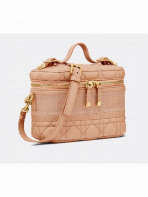 DIOR SMALL DIORTRAVEL VANITY CASE Cannage Lambskin S5488U Rose Des Vents