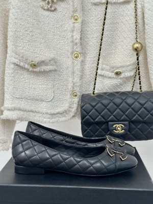 Chanel Women's Quilted Lambskin Leather Flat Black