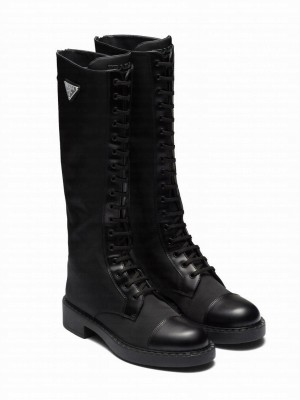 Prada Women's Brushed Leather And Re-Nylon Boots Black