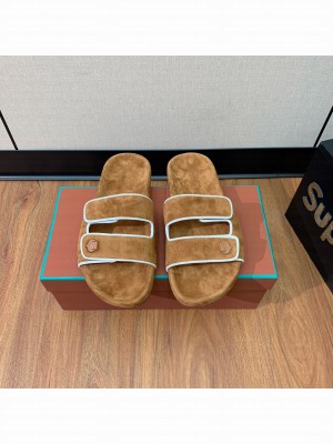 Loro Piana Man's Suede Flat Slippers Brown