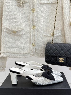 Chanel Mesh Heel Mules with Bow White 2025