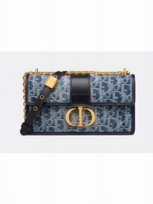 DIOR 30 Montaigne East-West Bag with Chain Blue Denim Dior Oblique Jacquard M9334UDC