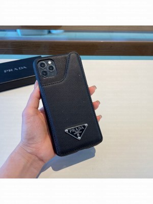 Prada Saffiano Leather iPhone Case with Pouch Black 2021