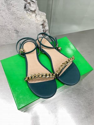 Bottega Veneta Dot Leather Chain Flats Sandals 2022 Collection Green