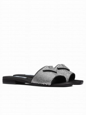 Prada Women's Satin Slides With Crystals Black