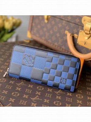 Louis Vuitton Men's Zippy Wallet Vertical in Damier 3D Leather N60442 Navy Blue 2021 Collection
