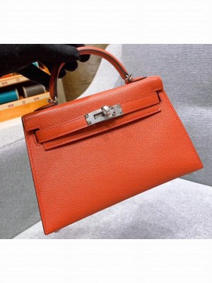 Hermes Mini Kelly II Bag in Original Chevre Leather Salmon Red