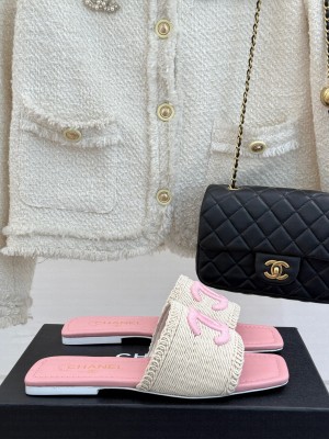 Chanel knit flat mules CC logo pink 2025