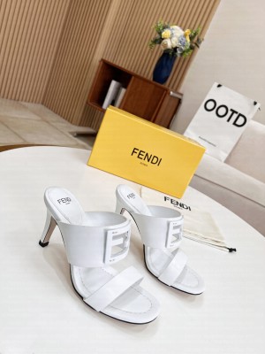 Fendi Calfskin Signature Slide Sandals Mule 2022 Collection White