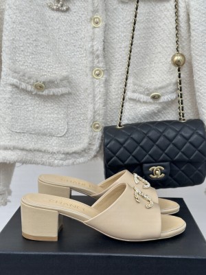 Chanel CC 5cm Lambskin Slide Mule Beige