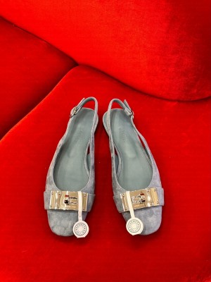 Hermes Innocente Slingback flat in suede goatskin dark gray