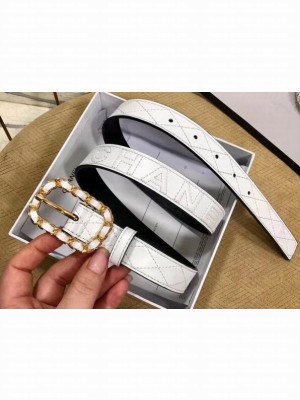 Chanel Width 2.5cm Chain Buckle Quilting Leather Belt White