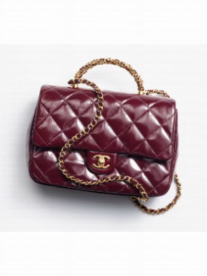 CHANEL 24B MINI FLAP BAG WITH TOP HANDLE AS5043 Burgundy
