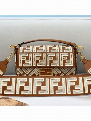 Fendi Baguette Medium Bag with FF embroidery Brown  2021 Collection