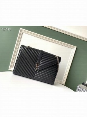 SAINT LAURENT ENVELOPE LARGE BAG IN MIX MATELASSE GRAIN DE POUDRE EMBOSSED LEATHER 600166B BLACK