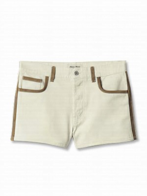 Miumiu Women's Denim And Leather Shorts Cream