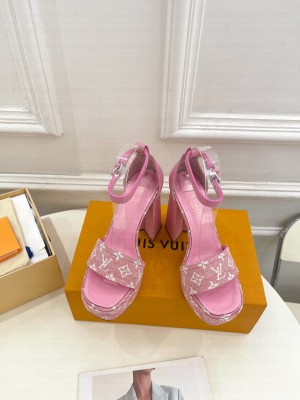 Louis Vuitton Fame Heel Platform Sandal 12cm in Monogram Jacquard Pink